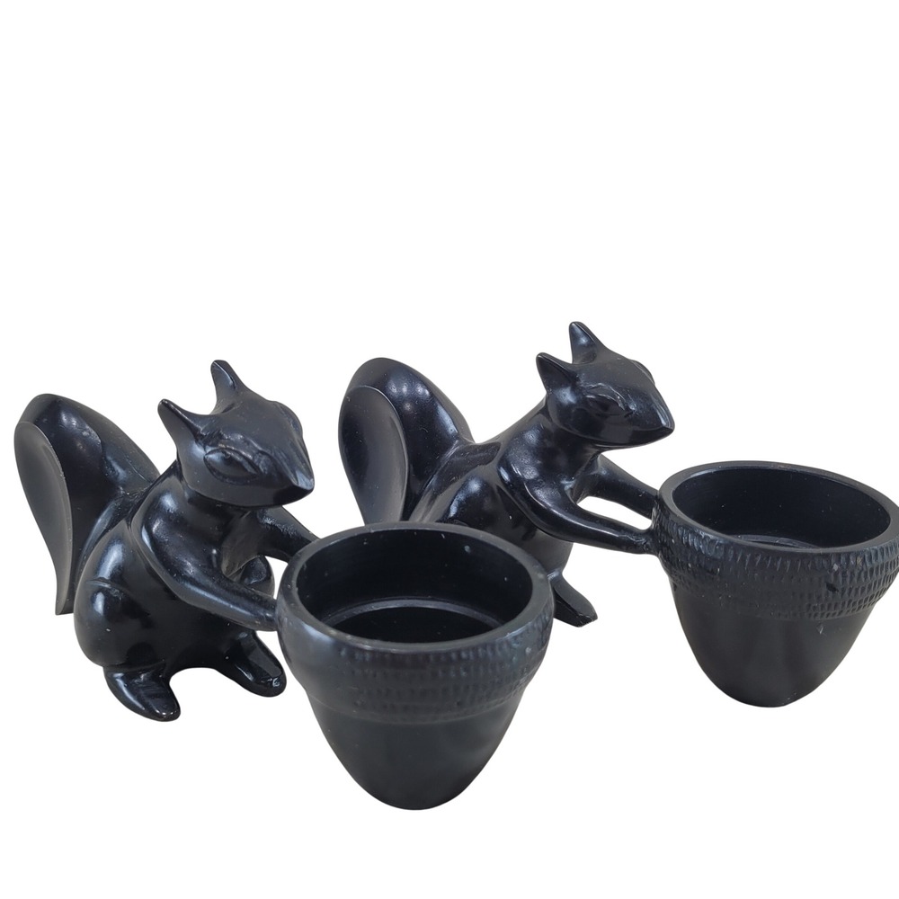 2 Crate & Barrel Squirrel Acorn Votive Candle Holders Dark Brown Metal 583-235